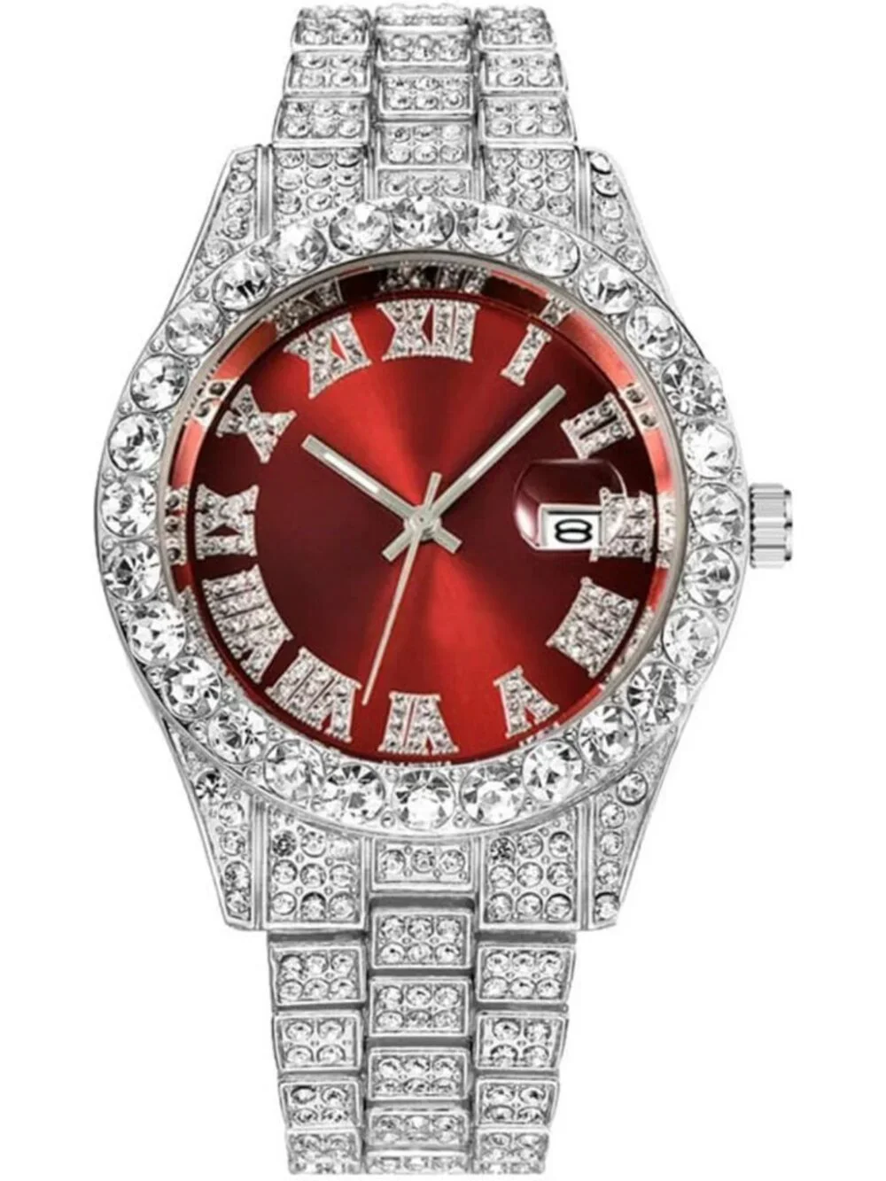Luxury Iced Out Unisex Watch - Diamond Quartz Analog with Roman Numerals